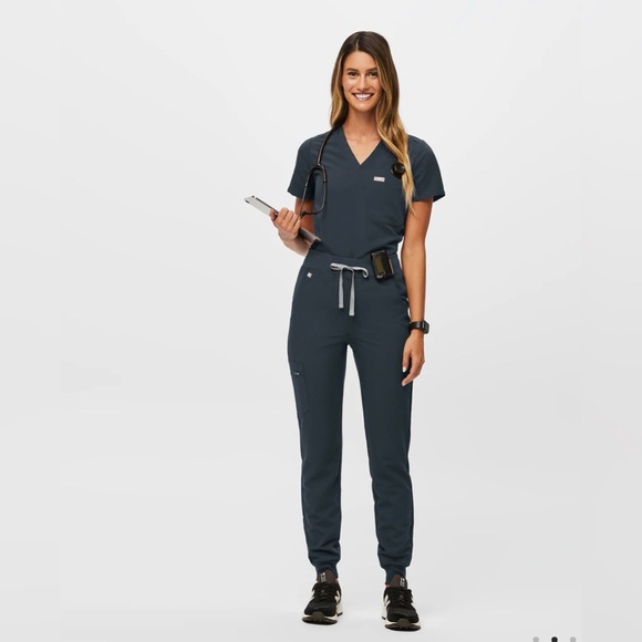 FIGS High Waisted Zamora Jogger Scrub Pants Dark Harbor M Petite W22SW2012P - Picture 2 of 13